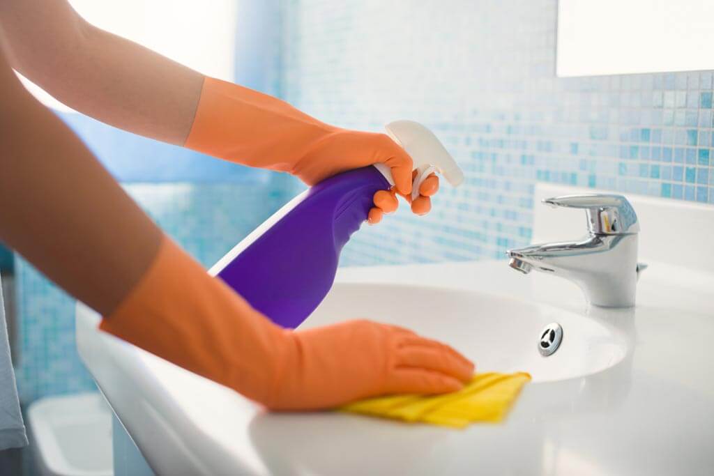 Pressure-sensitive labels for bathroom cleaning products